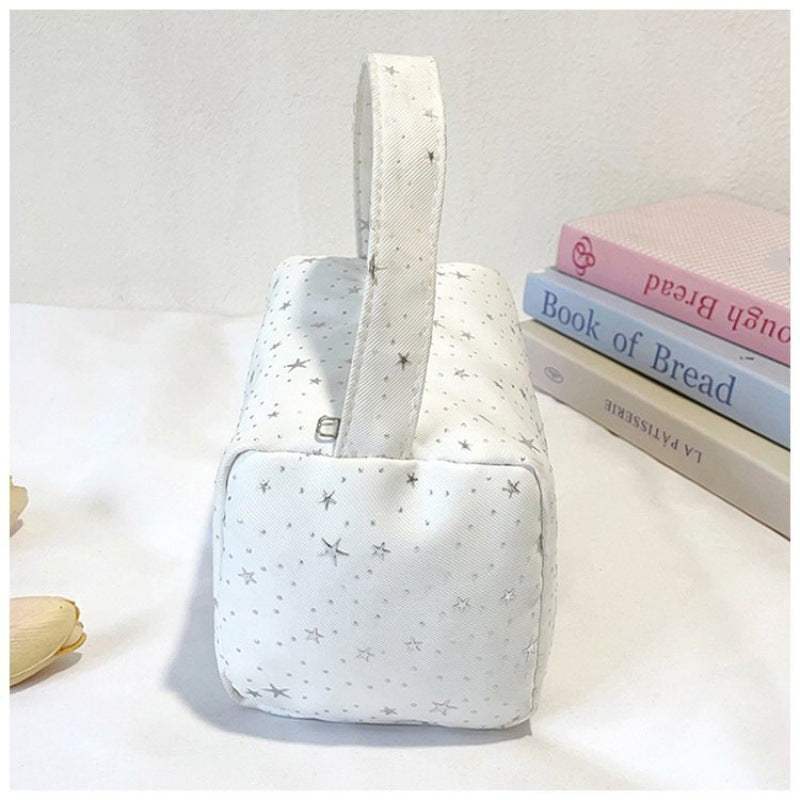 Stylish Star-Print Canvas Tote Bag for Makeup, Stationery & Daily Essentials - Soft Portable Handheld Organizer