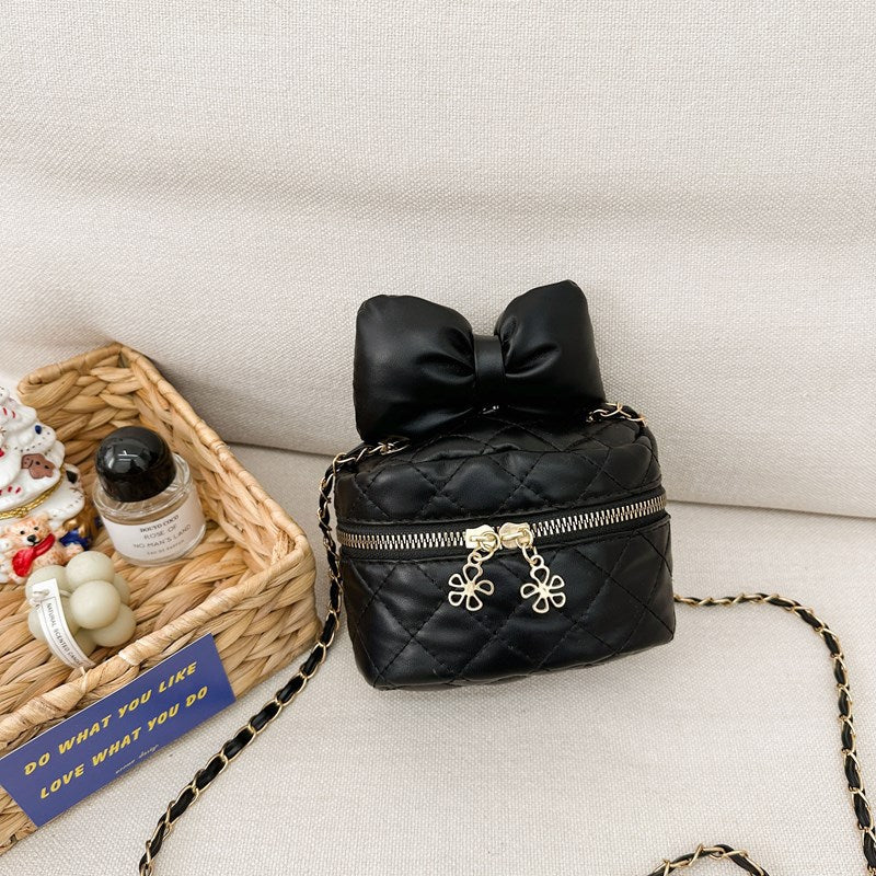 Women's Bag Fashionable Pu Western Style Fashion Sweet Little Princess Diamond Embroidery Thread Bow Chain Candy Color Shoulder Messenger Bag