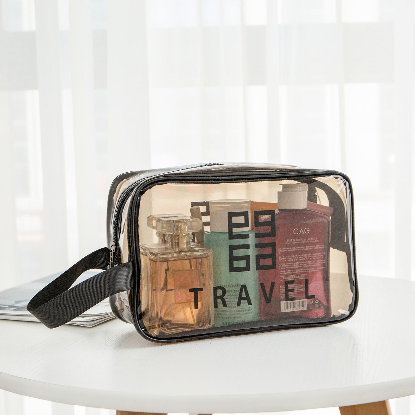 Transparent Waterproof Cosmetic Bag with Double Layer Design for Travel, Makeup and Toiletries Storage