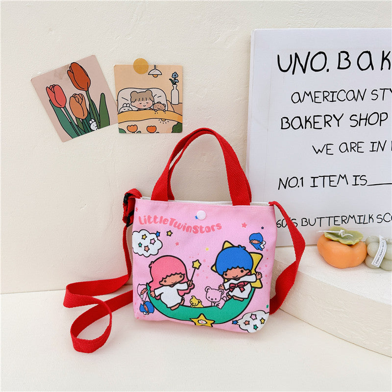 Cute Cartoon Canvas Tote Bag for Kids with Adjustable Strap, Perfect for Daily Outings and Playtime