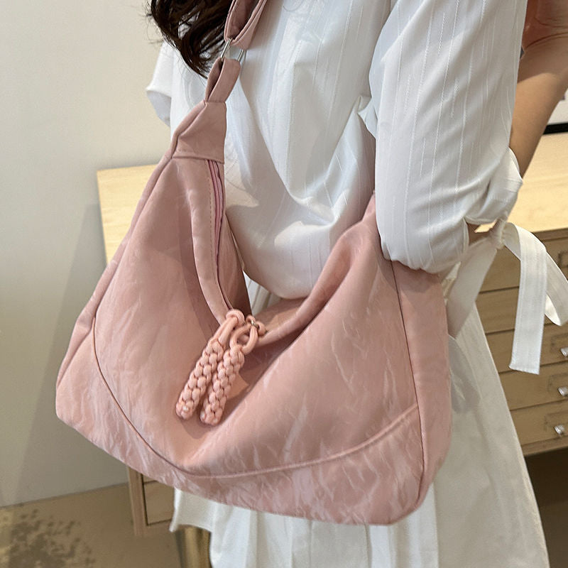 2026 Spring New Fashion Women's Large Capacity Soft PU Tote Bag with Beaded Drawstring, Casual Travel Shoulder Bag