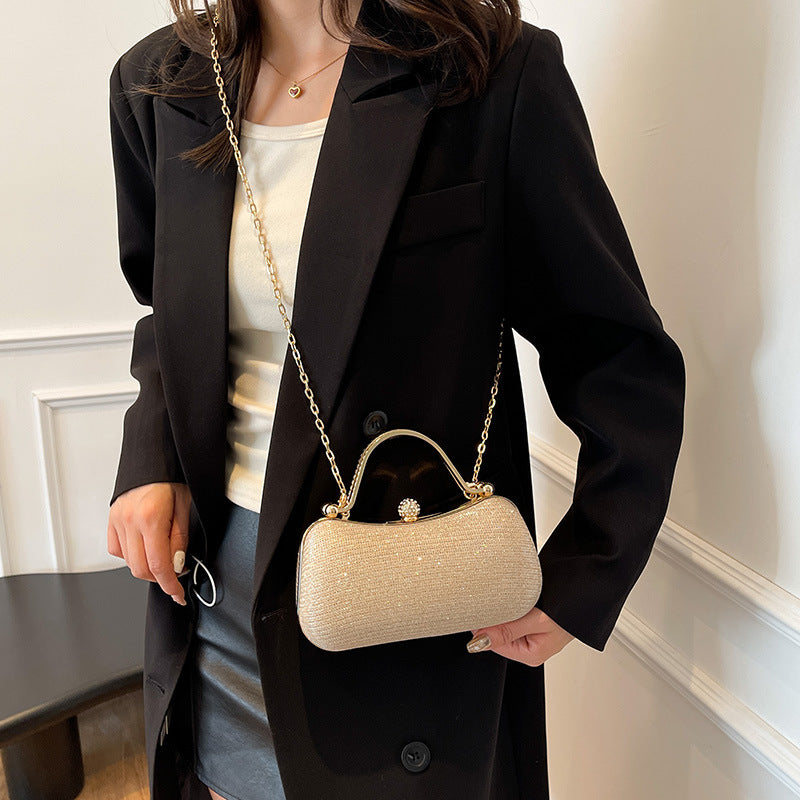 Elegant Sparkling Clutch Bag with Chain Strap for Evening Events - Fashionable Hard Shell Handbag with Crystal Detail