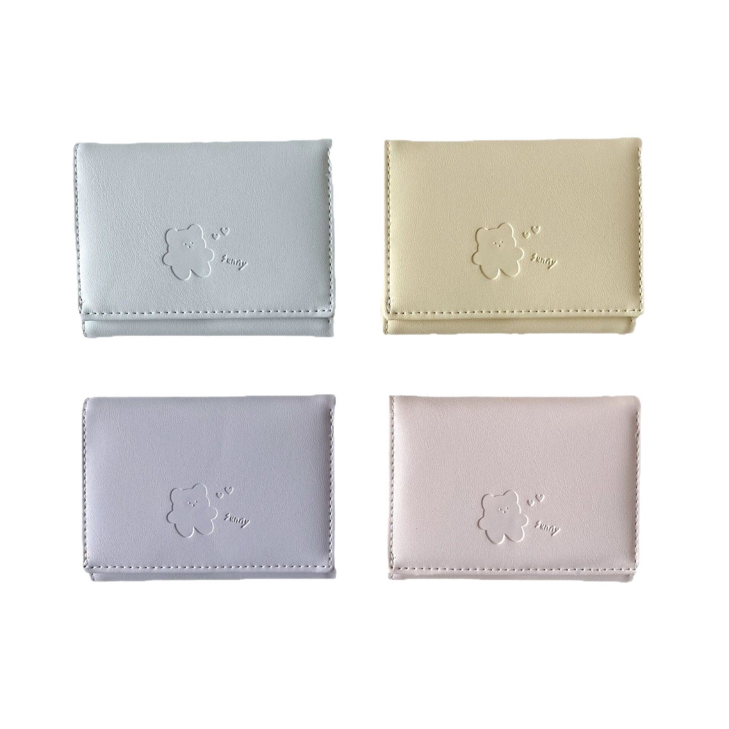 Women's Three-Fold Wallet Soft PU Leather Cute Bear Embossed Card Holder Everyday Joker Fresh Sweet Style