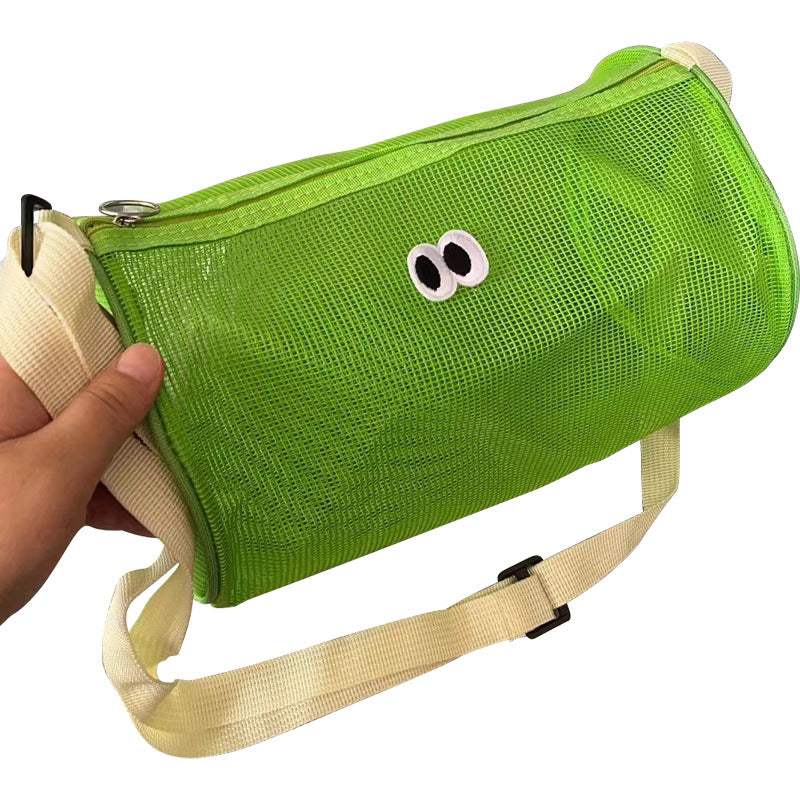 Cute Mesh Crossbody Bag for Swimming and Travel with Big Eyes Design, Large Capacity Storage for Toiletries and Cosmetics