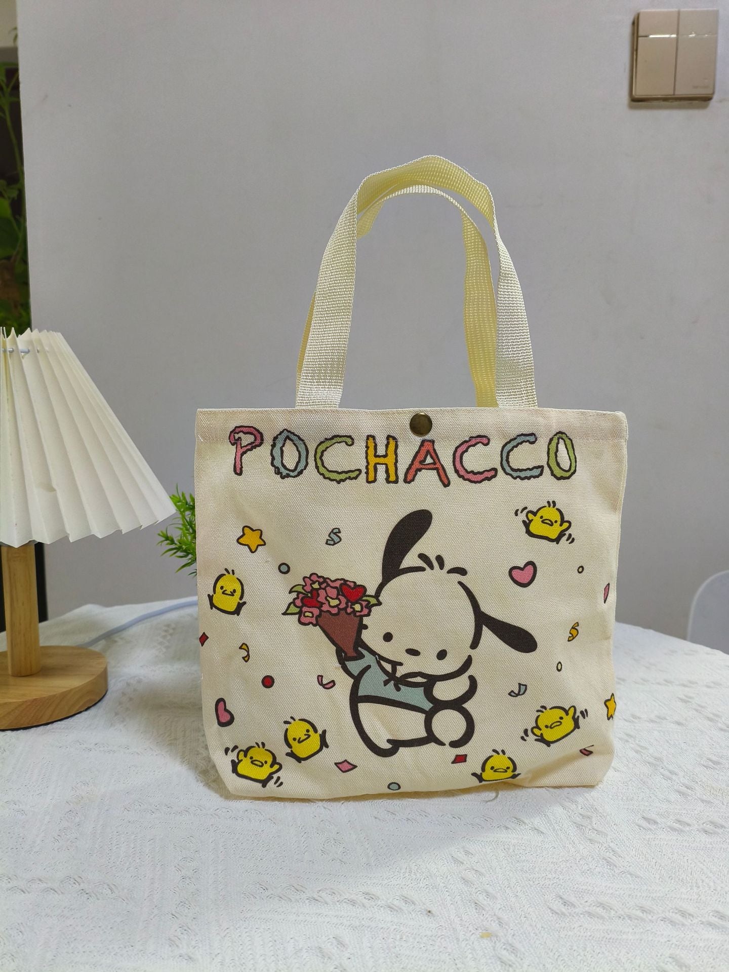 Striped Canvas Tote Bag with Custom Embroidery for Daily Use and Commuting