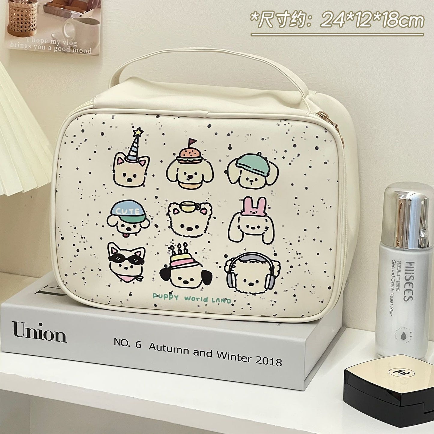 Cute Cat Design Cosmetic Bag for Women, Portable Large Capacity Waterproof Makeup Organizer with Handle, Perfect for Travel and Daily Use