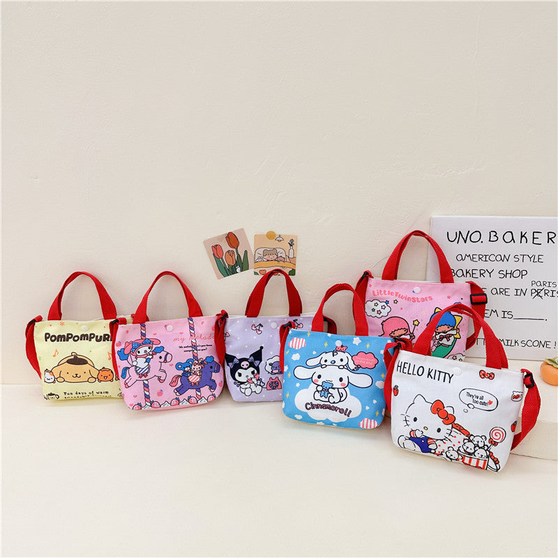 Cute Cartoon Canvas Tote Bag for Kids with Adjustable Strap, Perfect for Daily Outings and Playtime
