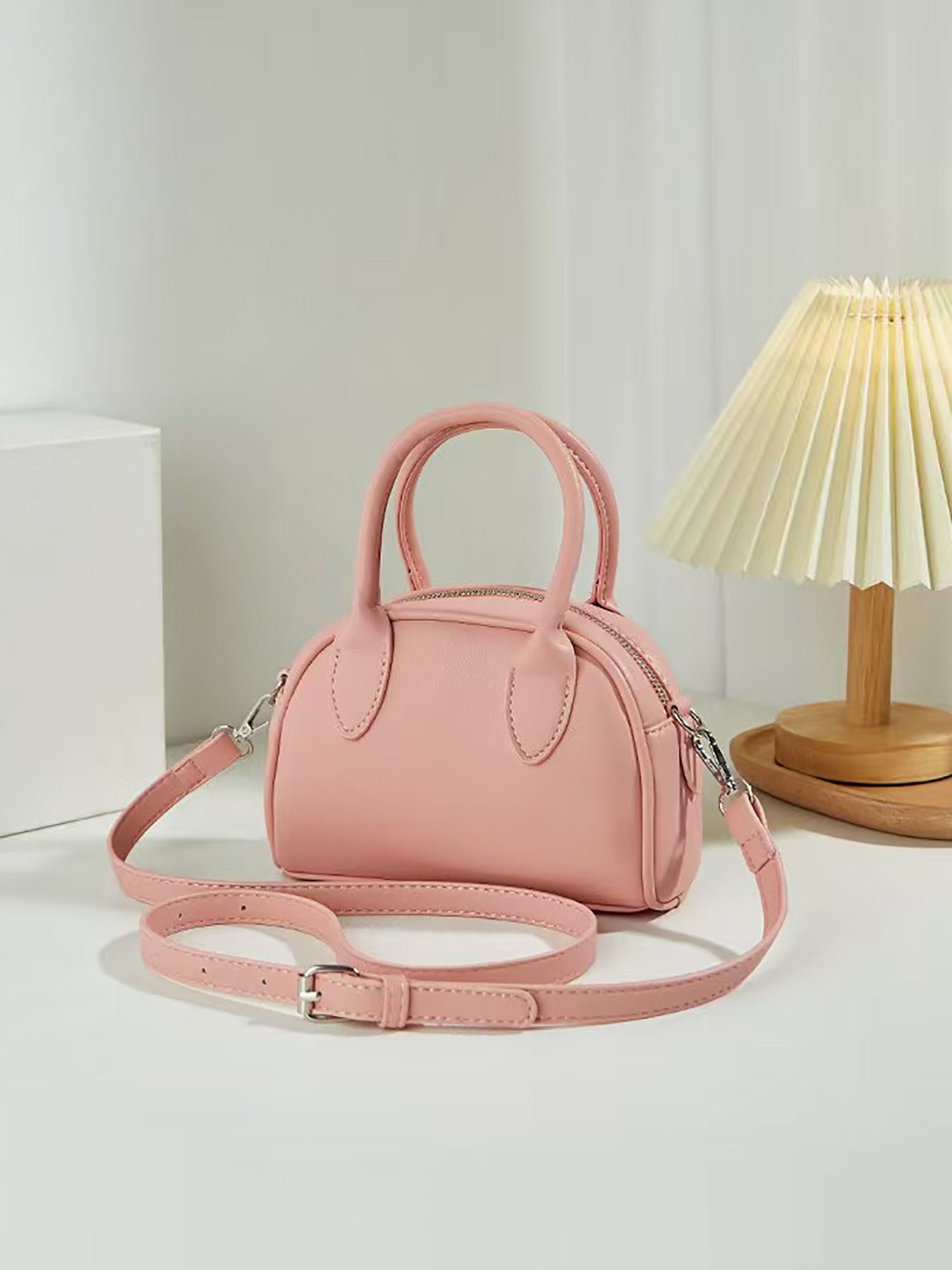 Chic Minimalist Boston Bag Women's Handheld Crossbody Shell Shape PU Leather Fashion Everyday Style