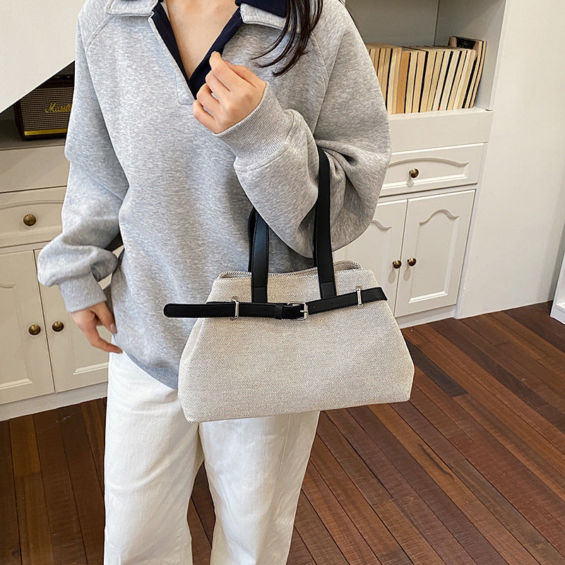High-Grade Simple Commute Tote Bag Women's New Large Capacity Magnetic Snap Shoulder Handbag Knitted Fabric Design