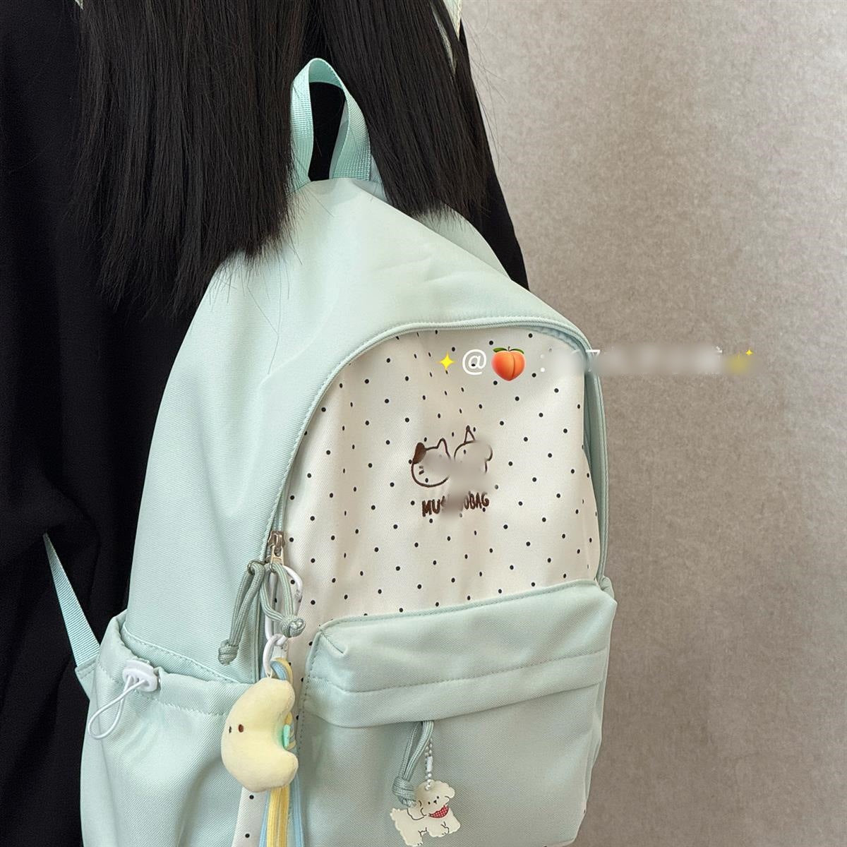 Cute Polka Dot Backpack with Embroidery Design for Girls, Fashionable and Durable School Bag with Front Pocket and Charm