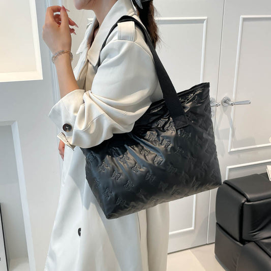 Simple Casual Bag for Women Autumn and Winter New Shoulder Cotton-Padded Bag Fashion Trendy Portable Large Capacity Totes
