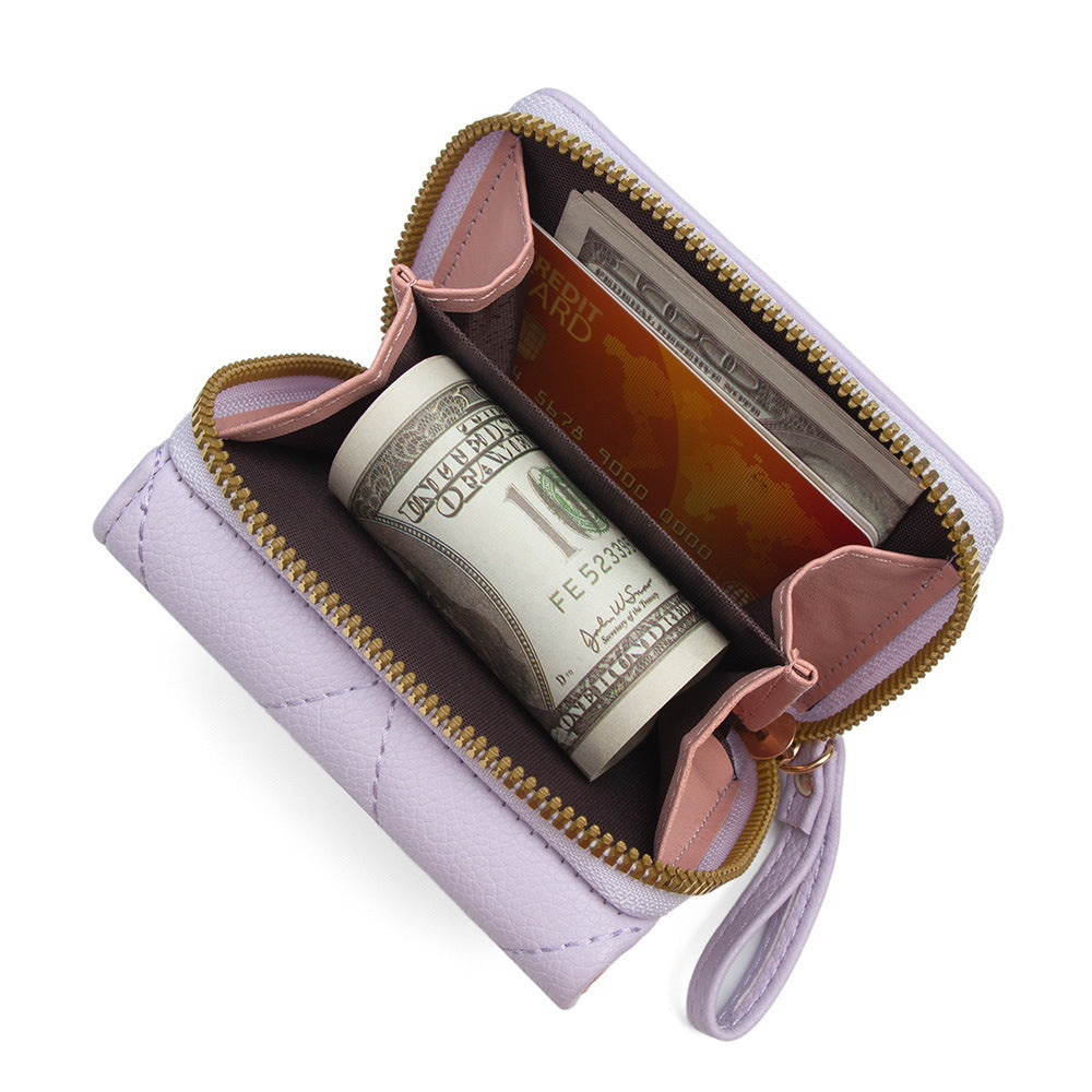 Chic Quilted PU Wallet with Embroidered Hearts and Cat Design, Compact Trifold Purse for Everyday Use