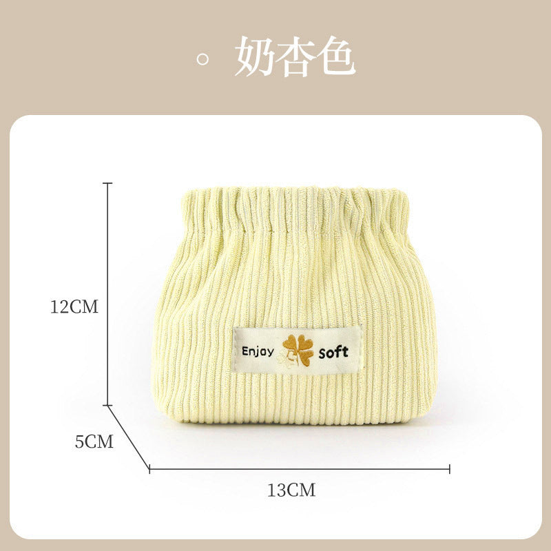 Portable Ribbed Cotton Cosmetic Bag with Elastic Opening for Travel and Daily Use
