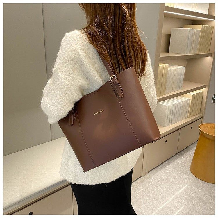 Women's Simple Color Contrast Patchwork Pu Tote Bag Large Capacity Daily Commuter's All-Matching Portable Shoulder Bag