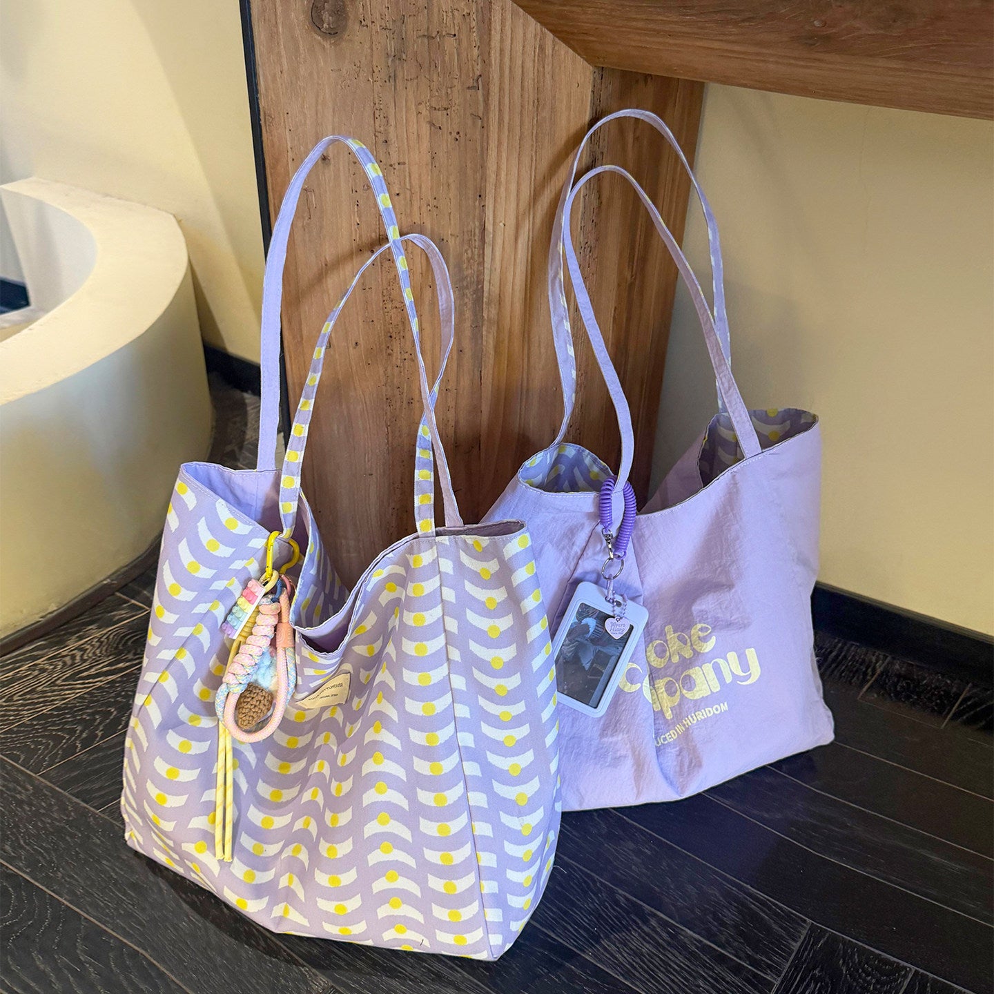 Korean Style Duplex Printing Canvas Tote Bag Female College Style Large Capacity Commuter Shoulder Bag