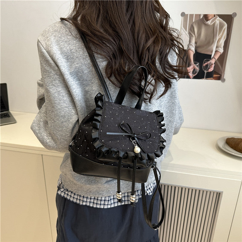 Women's Backpack Ballet Style Cute Small Square Bag Lace Bow Design Fashion New Backpack