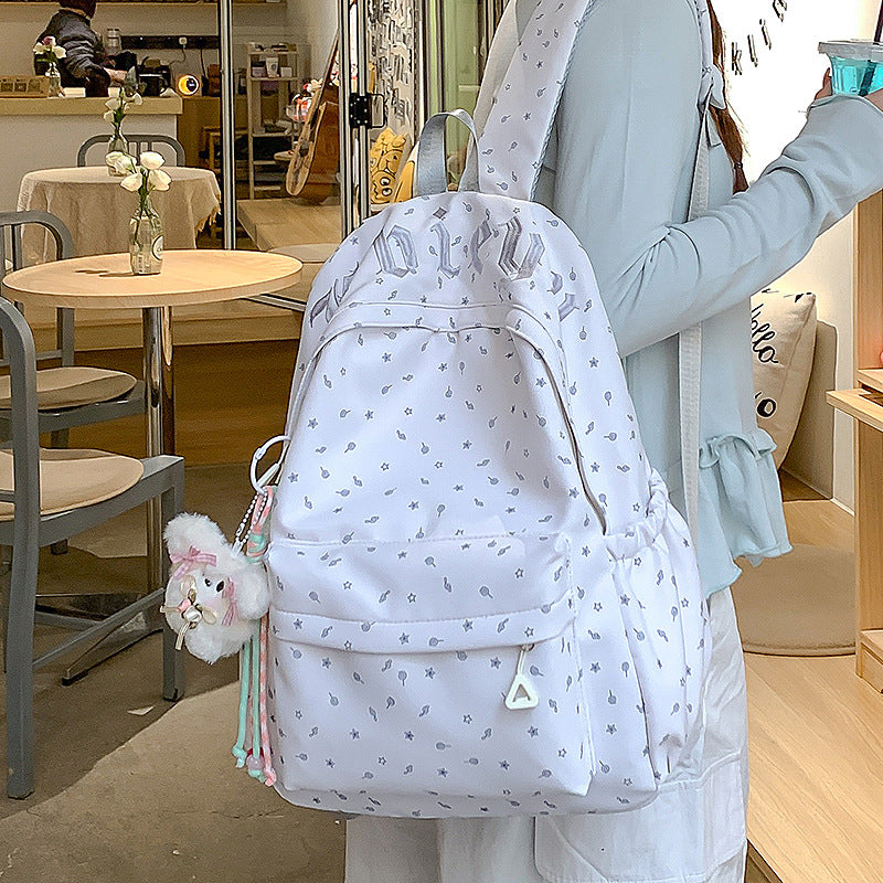 Cute Pink Letter Embroidery Backpack with Plush Keychain for Girls - Stylish and Functional School Bag