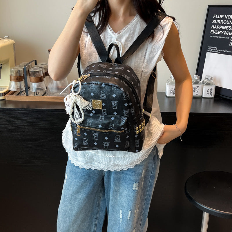 Cute Bear Pattern Women's Backpack New Fashion Trendy College Student Large Capacity Commuter Schoolbag