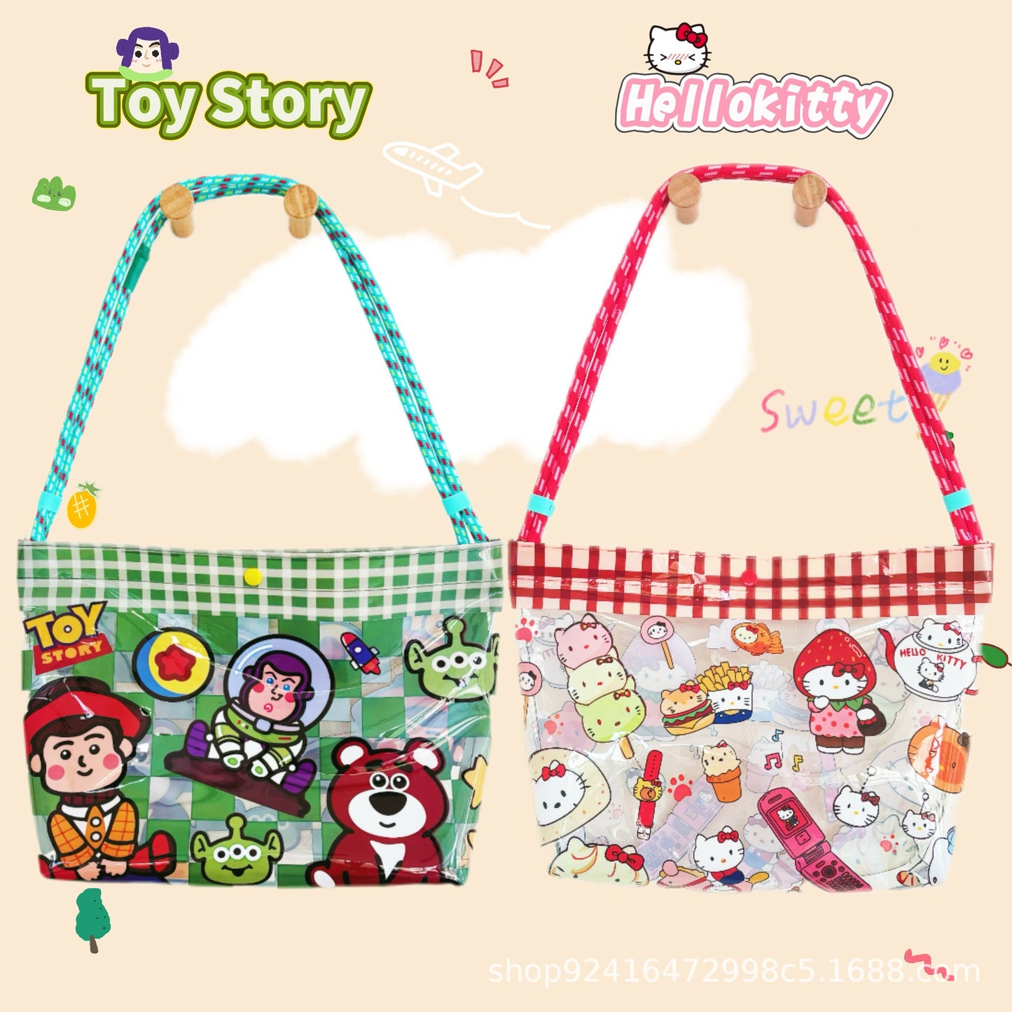 Cute Cartoon PVC Tote Bag with Waterproof Design, Large Capacity Shoulder Bag for Women and Girls, Perfect for Beach and Daily Use