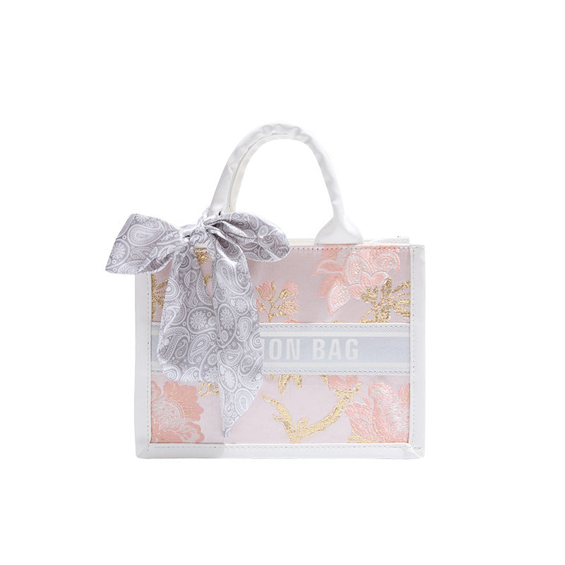 Elegant Floral Tote Bag with Bow Detail - Stylish Everyday Carry for Women