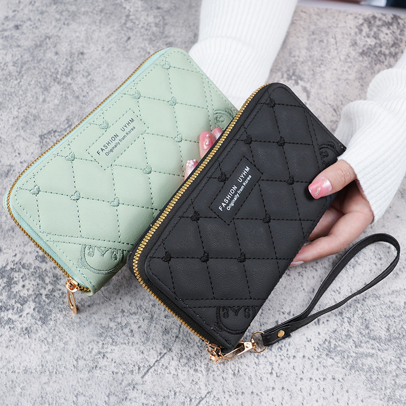 Women's Long Zipper Handbag Diamond Plaid Design with Wristband Multi-Functional Large Capacity Daily Fashion Coin Purse
