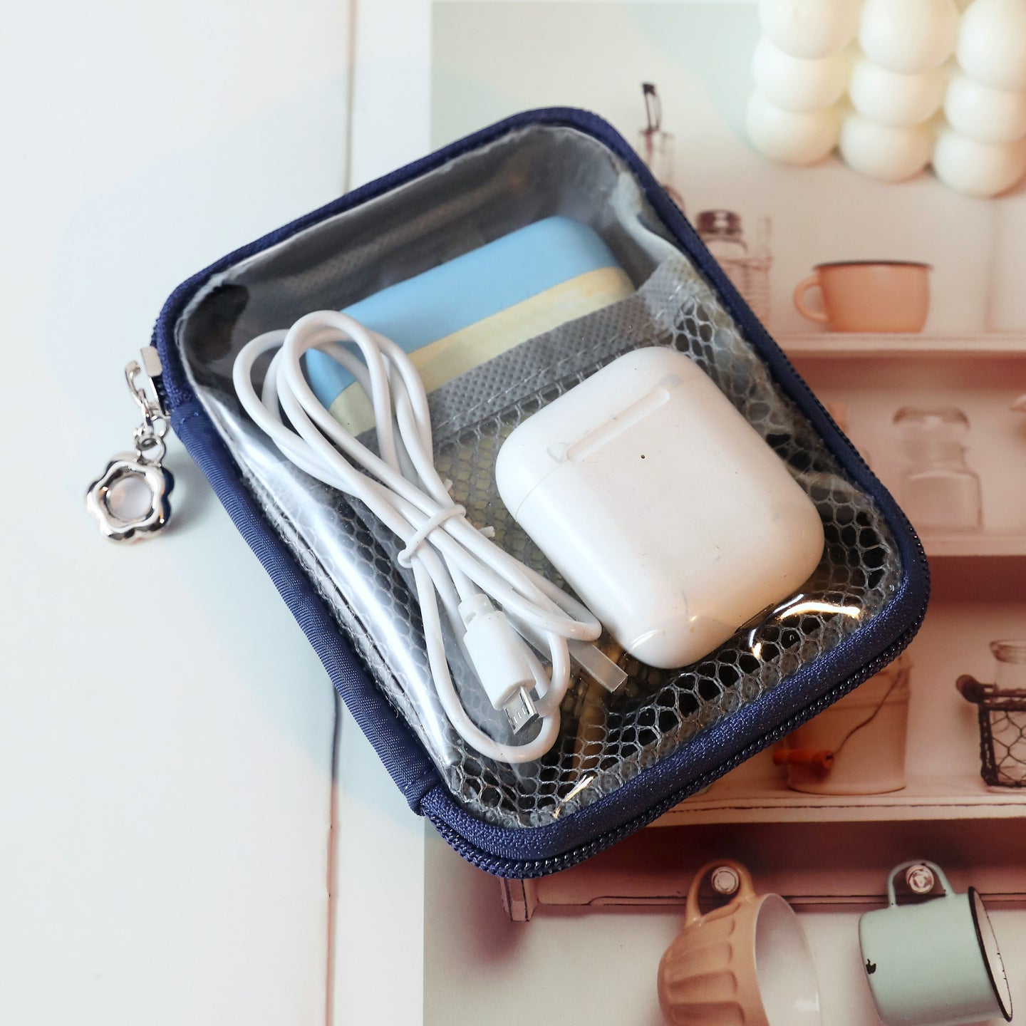 Portable Makeup Pouch with Mesh Compartment for Travel and Daily Use - Organized Cosmetic Storage Bag