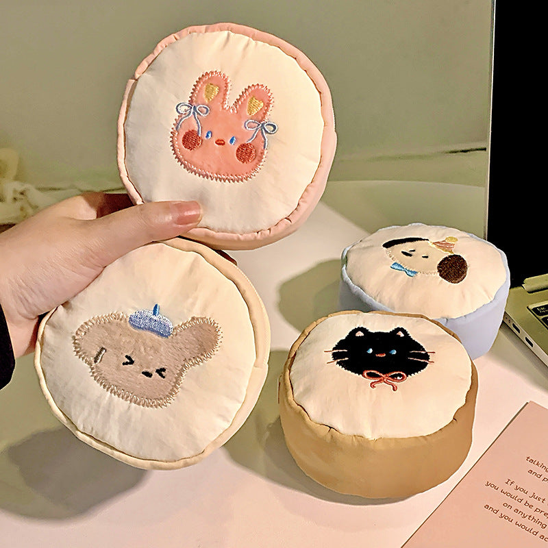 Cute Cartoon Cat Embroidered Coin Purse for Women and Girls, Portable Earphone Case with Key Holder, Stylish Daily Accessory