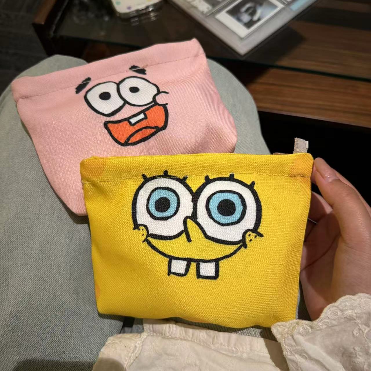 New Cartoon Sponge Baby Cosmetic Bag Good-looking Large Capacity Storage Bag Portable Clutch