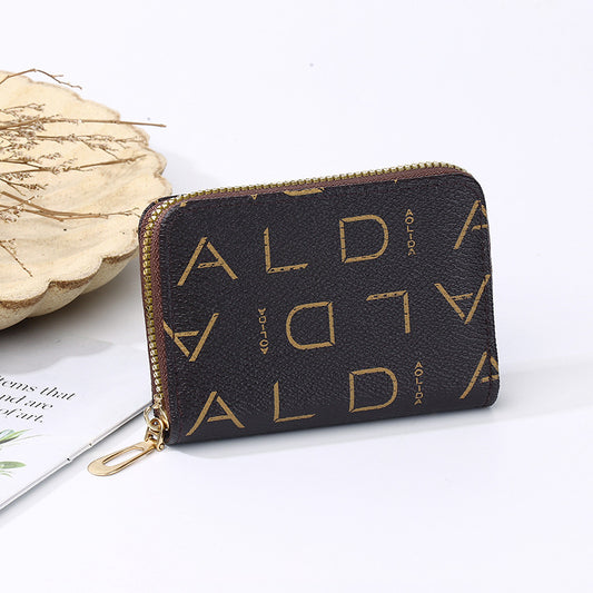 Elegant Women's Card Holder with Multiple Slots, Zipper Wallet, Fashion Letter Print Design for Daily Use