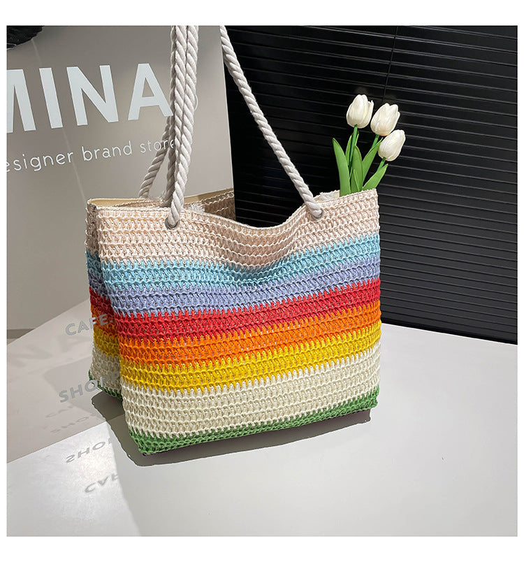 New Tote Bag High-Grade Women's Bag Shoulder Straw Bag Large Capacity Fashion Handbag out Shopping Bag