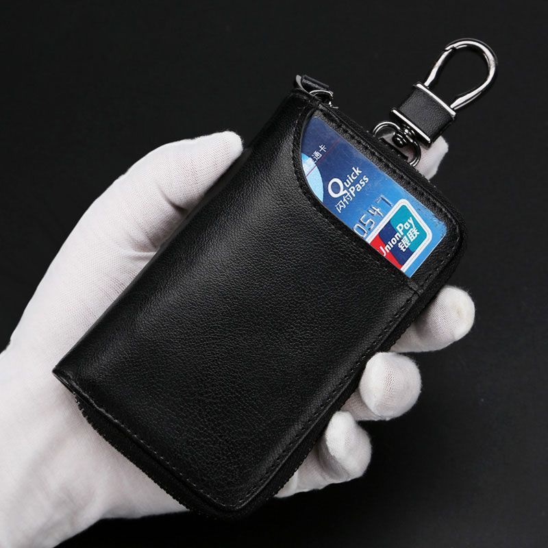 Minimalist PU Key Case with Card Holder and Carabiner Hook for Men - Perfect for Daily Use