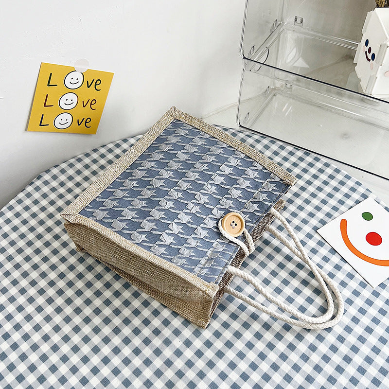 Floral Canvas Bag Handbag Bag Women's Western Style Simple Outing Hand Carry Lunch Bag