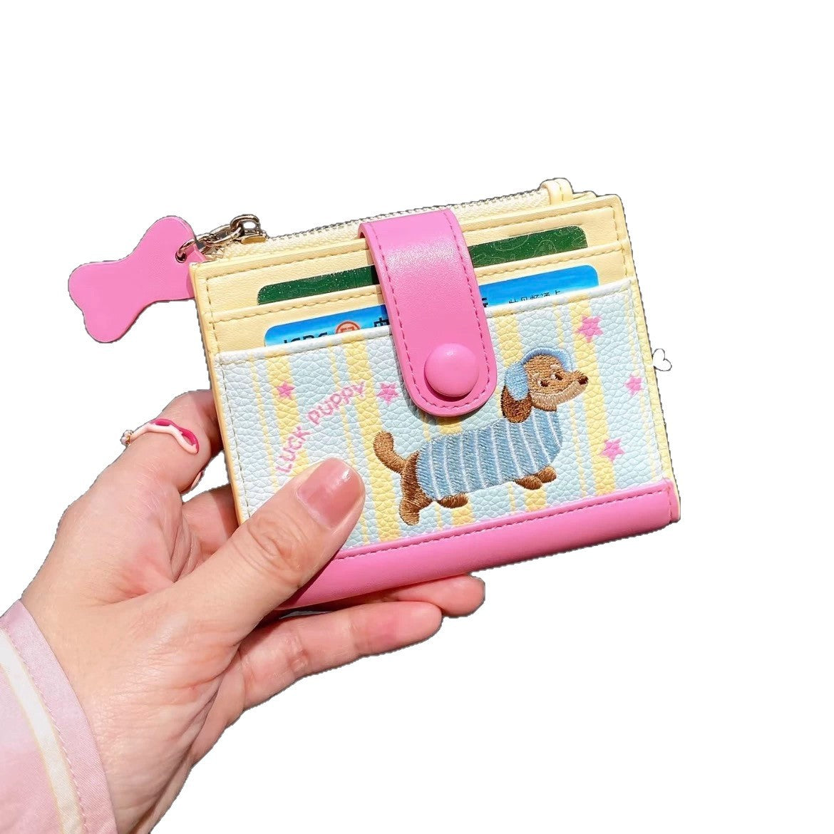 Cute Dachshund Card Holder with Embroidery Design, Waterproof PU Wallet for Women, Fashionable Daily Use