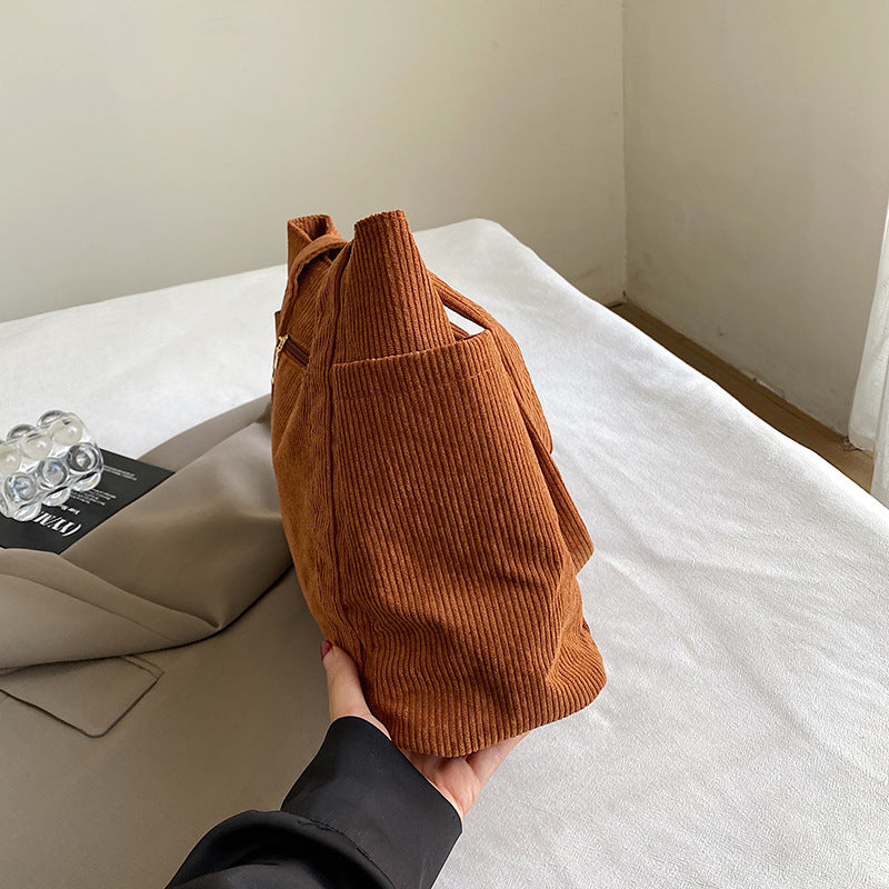 2024 New Corduroy Tote Bag for Women, Large Capacity Daily Commute Shoulder Bag with Multiple Pockets and Stylish Stitching Design