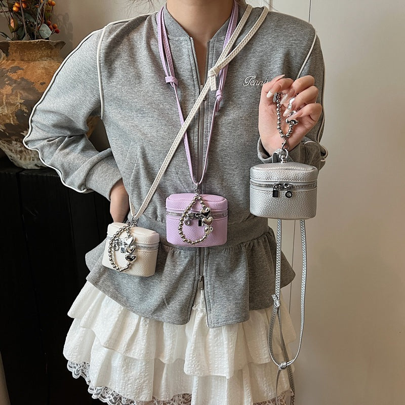 Chic Mini Box Bag with Heart Charm Chain for Women, Casual Urban Style Crossbody Handbag