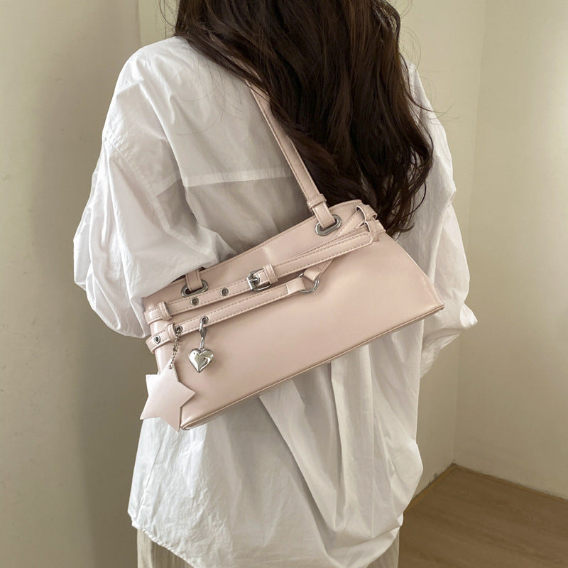 Elegant Large Capacity Vintage Shoulder Bag for Women, Stylish Crossbody Tote with Heart Charm and Star Pendant