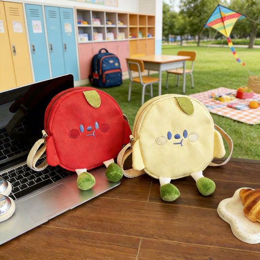 Cute Fruit Design Canvas Shoulder Bag for Kids Lightweight and Durable Daily Use