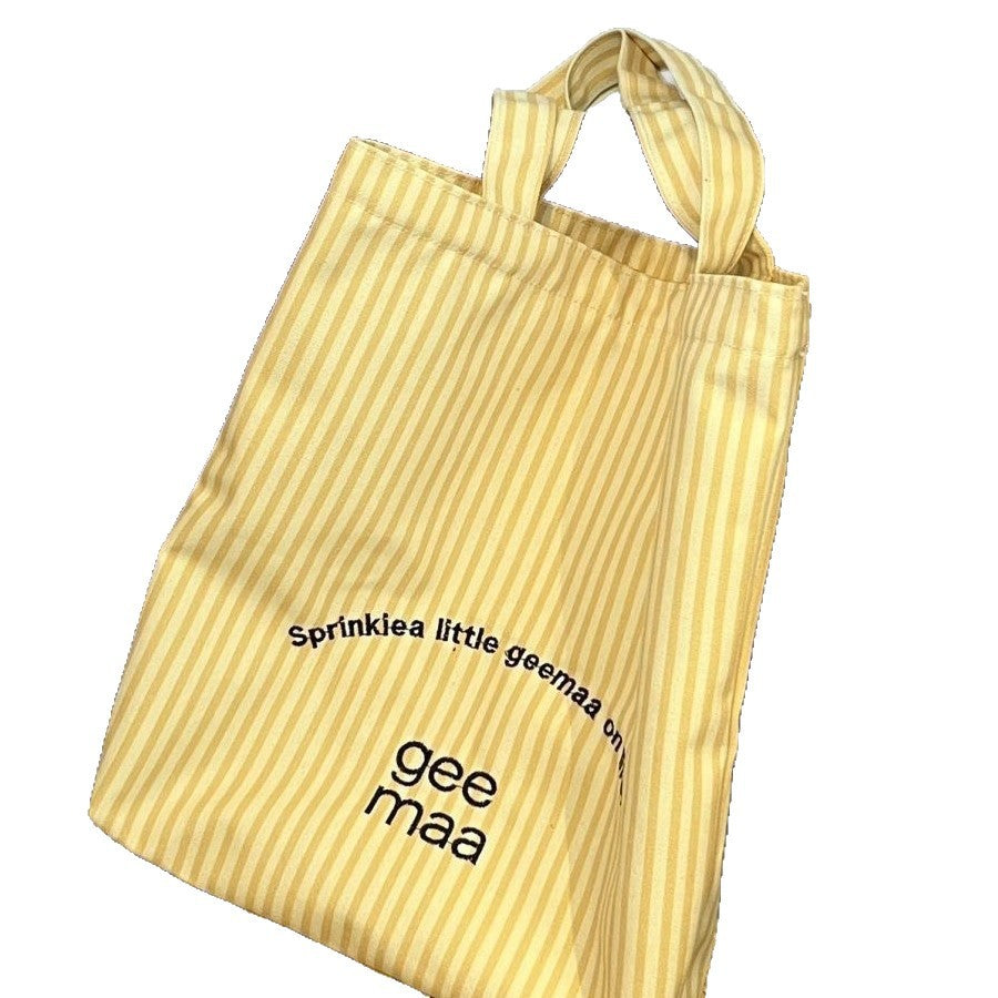 2025 New Striped Canvas Tote Bag with Embroidery Design, Large Capacity Shoulder Bag for Casual Travel and Daily Use