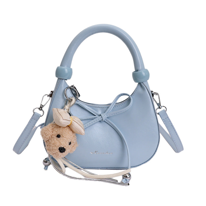 2026 New Korean Style Simple Crossbody Bag for Women, Cute Cartoon Pendant, Fashionable Dumpling Shape Handbag with Bow Detail