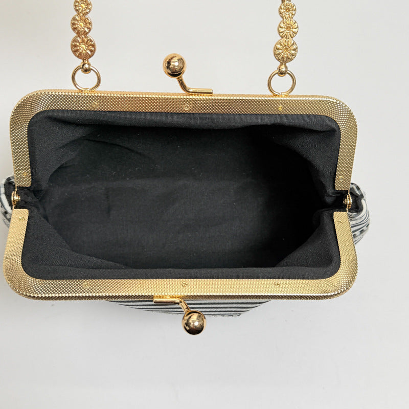 Fresh Crossbody Phone Bag for Women Retro Storage Cosmetic Bag Fabric Mouth Willow Leaf Plaid Gold Bag