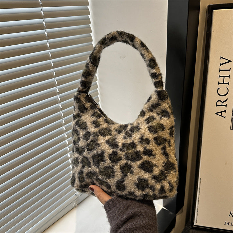 Korean Style New Fashion Trendy Niche Leopard Print Design Single Shoulder Underarm Bag Lightweight Tote Hand Bag for Women
