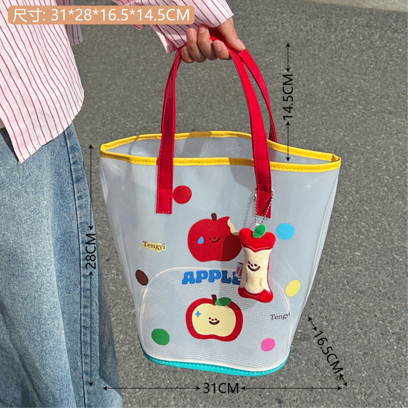 Simple Fashion Jelly Beach Bag Cartoon Tote Cute Transparent Waterproof Travel Tote Shoulder Bag