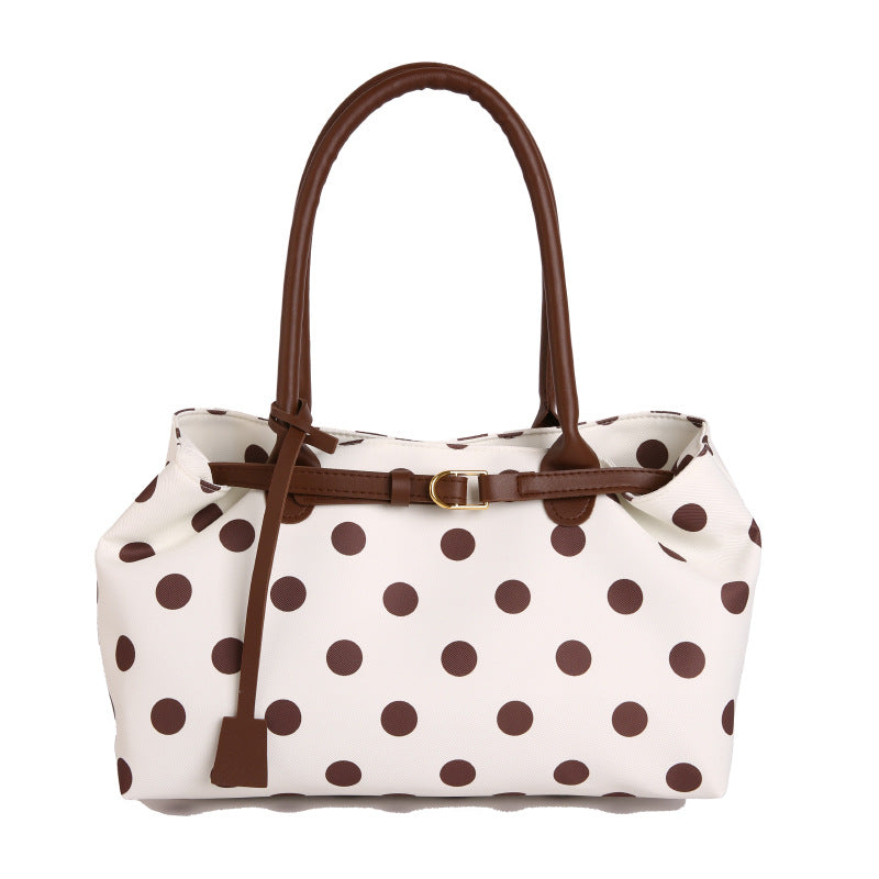 Chic Polka Dot Tote Bag for Women 2026 New Fashion Casual Shoulder Bag with Magnetic Closure and Soft PU Material