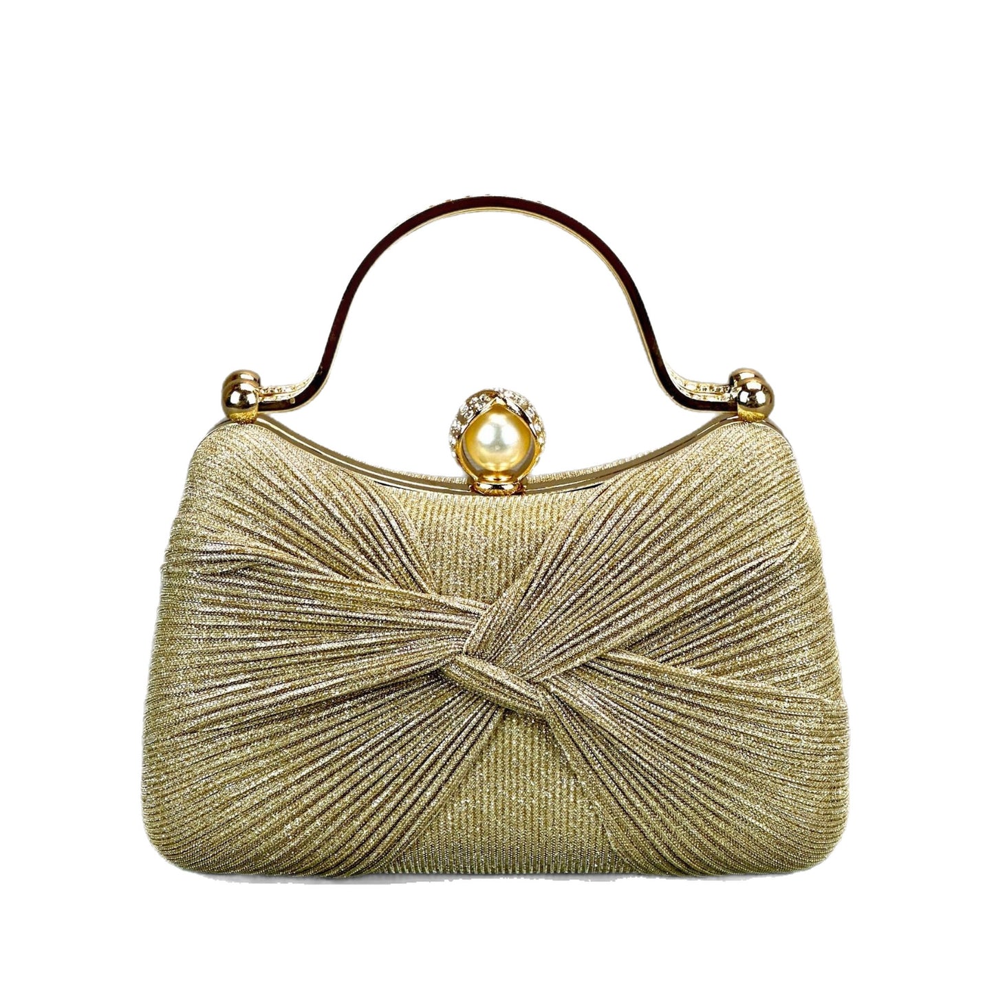 Elegant Pleated Evening Clutch with Pearl Accent for Formal Events and Party Outfits