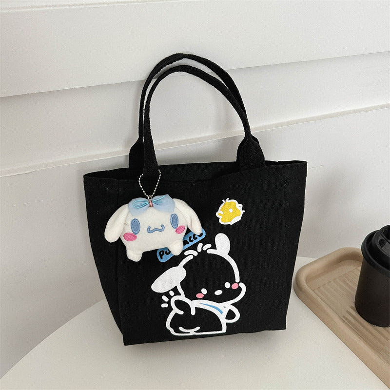 Cute Kawaii Canvas Tote Bag with Pochacco Print, Perfect for Daily Commute and Casual Outings