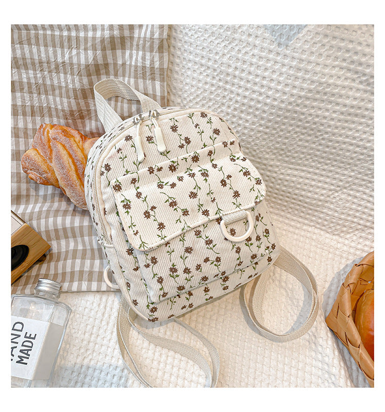 Corduroy Mini Backpack Women's New Large Capacity Student Fashion Simple Travel Small Backpack
