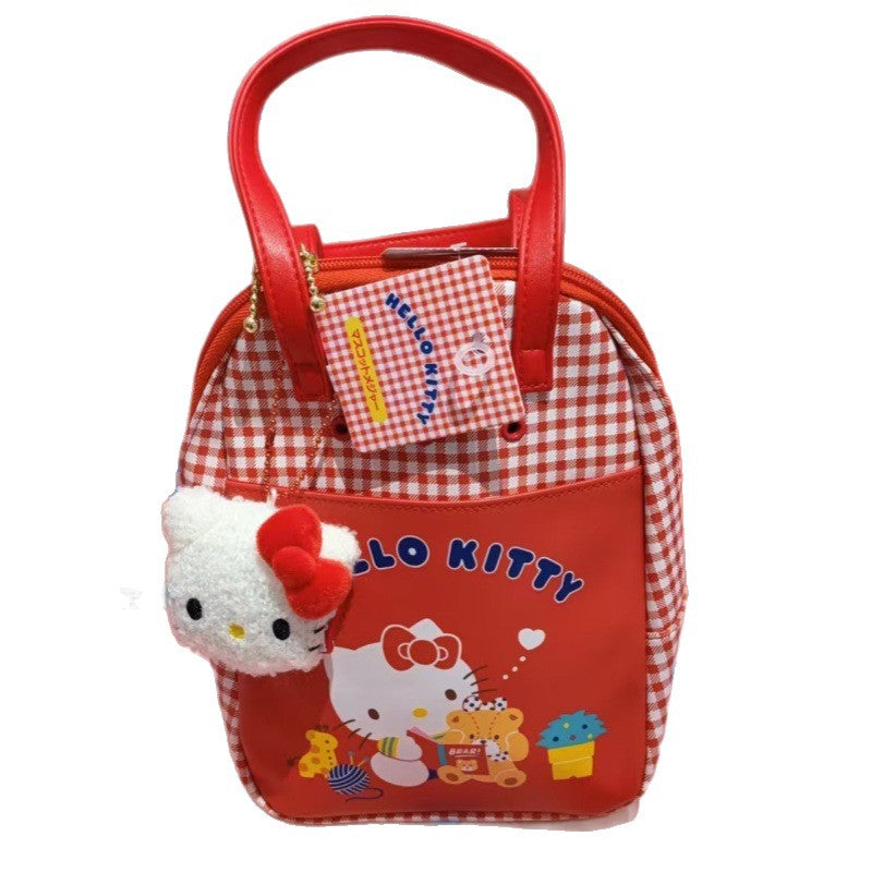 Hello Kitty Checkered Tote Bag with Cute Cartoon Design for Daily Use