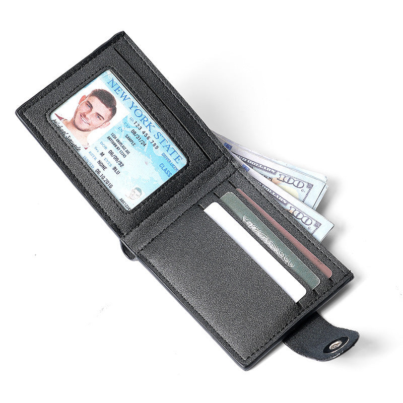 Men's Fashionable Compact Wallet with Multiple Card Slots and Secure Button Closure for Daily Use