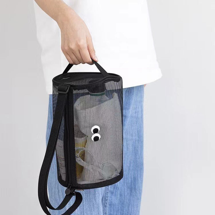 Cute Mesh Crossbody Bag for Swimming and Travel with Big Eyes Design, Large Capacity Storage for Toiletries and Cosmetics