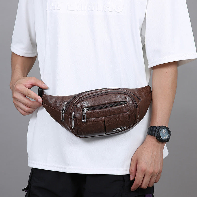 Chest Bag Men's Multi-Compartment Outdoor Sports Hard-Wearing Crossbody Bag Pu Waterproof Waist Bag